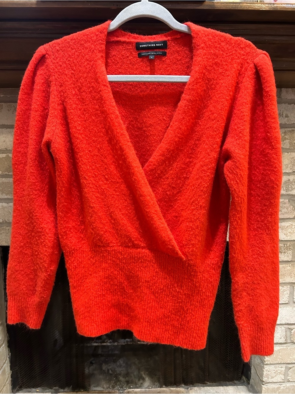 Something Navy Red V-Neck Wrap Sweater EUC